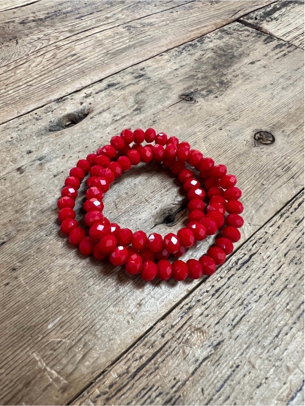 Faceted Red Beaded Stretch Bracelet Set